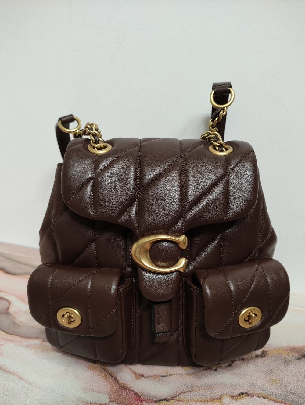 Coach Brown Quilted Leather Backpack with Gold Hardware